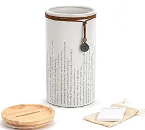 DEMDACO Remembrance Sentiment Classic White 8.5 x 4 Ceramic and Wood Inspirational Jar with Cards