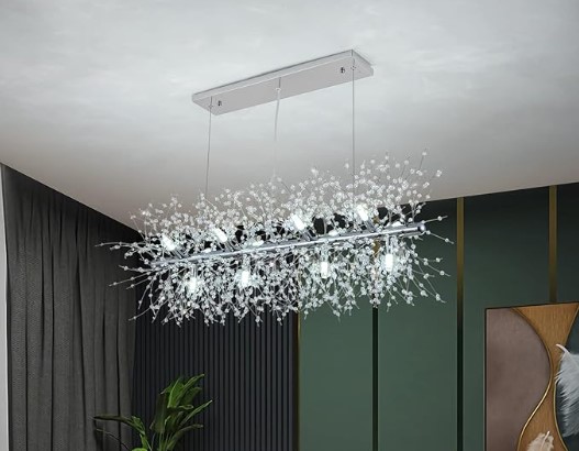 Modern Crystal Chandeliers Firework, 12-Light Dining Room Lighting Fixtures Hanging, Chrome Sputnik Firework Ceiling Light Fixture for Dining Room Living Room Kitchen Island (L 35.5")