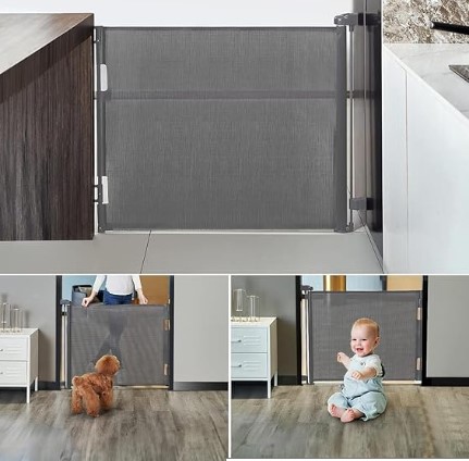 dearlomum Retractable Baby Gate,Mesh Baby Gate or Mesh Dog Gate,33" Tall,Extends up to 55" Wide,Child Safety Gate for Doorways, Stairs, Hallways, Indoor/Outdoor(Grey,33"x55"