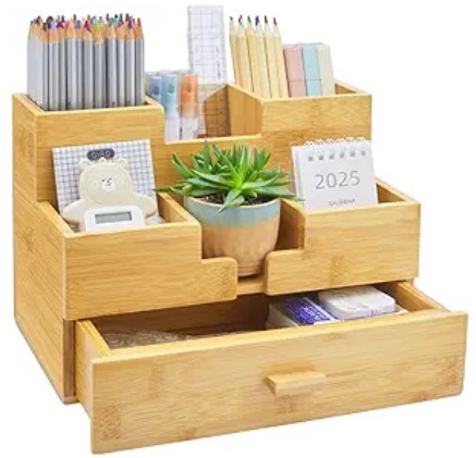 Best Desktop Organizers for Minimalist Standing Desk Setups 5 Bamboo Desk Organizer - Makeup & Pen Storage with Drawer & Pencil Holder for Office Organization