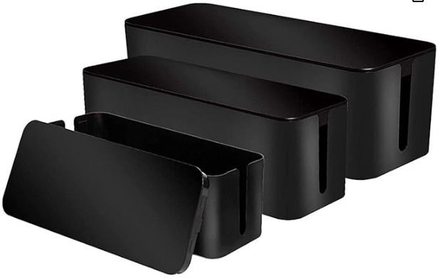 Top 5 Cable Management Boxes for Under-Desk Cord Chaos 5 Cable Organizer Box Set of Three, Power Cover Cord Holder Surge Protector for Desk (Black)