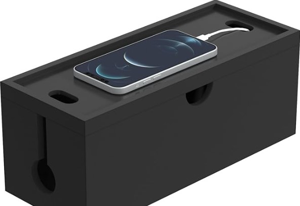 Top 5 Cable Management Boxes for Under-Desk Cord Chaos 7 Bamboo Cable Management Box, Large Cord Organizer Box Cable Box to Hide Wires & Power Strips for Desktop Storage Cord Holder for Office Home,No Assembley Required (All Black, 1Medium)