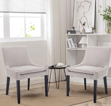 COLAMY Modern Dining Chairs Set of 4, Upholstered Corduroy Accent Side Leisure Chairs with Mid Back and Wood Legs for Living Room/Dining Room-Beige