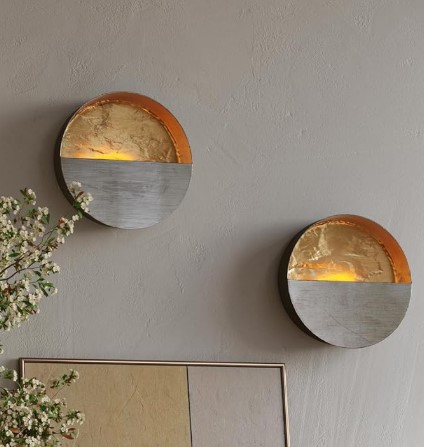 NativeSkins Eclipse Metal Wall Candle Holder Sconce Decoration - Set of Two Handcrafted Decorative Tea Light Wall Sconces for Living Room, Bathroom, Dining Room Gold Tea Candle Holder