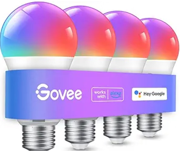 Govee Smart Light Bulbs, Color Changing Light Bulb, Work with Alexa and Google Assistant, 16 Million Colors RGBWW, WiFi & Bluetooth LED Light Bulbs, Music Sync, A19, 800 Lumens, 4 Pack