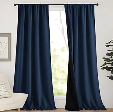NICETOWN 100% Blackout Blinds, Laundry Room Decor Window Treatment Curtains, Thermal Insulated Energy Smart Drapes and Draperies for Villa, Hall and Studio (Navy, Set of 2, 52 inches x 95 inches)