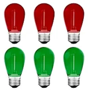 S14 Colored LED String Light Bulbs, 24-Pack 1W Plastic Shatterproof Waterproof Outdoor Indoor Replacement Bulbs for Home Decor, E26 Medium Screw Base, Red and Green Christmas Bulbs
