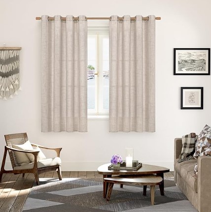 YoungsTex Linen Semi Sheer Curtains 63 Inch Length 2 Panels for Living Room - Light Filtering Drapes with Bronze Grommet Beige Window Treatments for Country Office Bedroom, 52 X 63 Inch