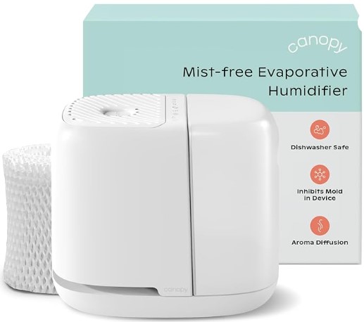 Best Ultrasonic Cool Mist Humidifiers for Allergy Symptom Relief 4 Canopy Bedside Humidifier 2.0, White, 36 HR Run Time, 2.5L Capacity - Reading Light & White Noise - Alleviate Symptoms of Allergies, Flu, Cold, Dry Skin - Humidifier, Filter, Power Cord & Adapter