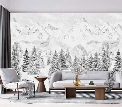 White Snow Mountain Pine murals Wallpaper (Not Peel and Stick)