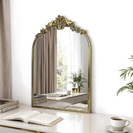 Spring Budget Mantel Decor Ideas That Save Money 3 Oujchenghome Retro Palace Style Mirror, Antique French Retro Arch Mirror, Suitable for Bathroom, Living Room, Bedroom, Fireplace, Corridor,Can be Used for Decoration