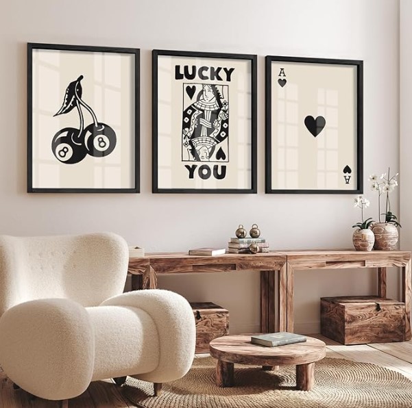 Spring Budget Mantel Decor Ideas That Save Money 2 Heiple Framed Set of 3 Poker Wall Art Lucky You Poster, Trendy Retro Print Wall Decor for Queen of Hearts Wall Art Rustic Vintage Farmhouse Home Wall Decor(Black 12"x16")