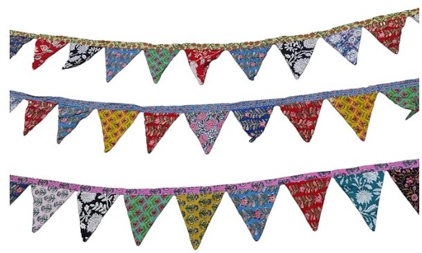 Spring Budget Mantel Decor Ideas That Save Money 5 KLAVATE Colorful Fabric Bunting Banner Prop Wedding Decoration Handmade Bunting garden decoration,cotton prayer flags Door valance Wall hanging, 7.5 inch WIDTH X 7.5 LENGTH