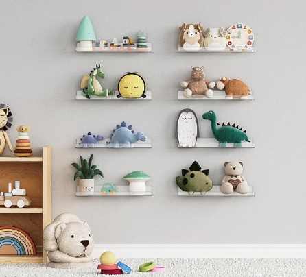 7 Kids’ Room Decor Ideas to Inspire Imaginative Play 6 upsimples 8 Pack Acrylic Shelves Wall Organizer and Storage, 15" Display Shelf for Figure, Toy Cars, Perfume, Kids Bookshelf for Bedroom, Nursery, Craft Room, Clear