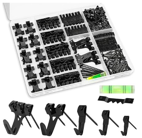 Best Picture Hanging Kits for Heavy Mirrors and Art 2 KURUI Picture Hangers, 385Pcs Picture Hanging Kit with Heavy Duty Picture Hanging Hooks, Sawtooth, Hardware Nails and Picture Hanging Tool, Wall Hangers for Frame, Painting, Art, Photo (Black)