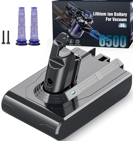 Top-Rated Battery Replacement Kits for Eufy and iRobot 5 Replacement Vacuum Battery for Dyson V6 - Morpilot 6500mAh Battery Compatible with V6 Animal Absolute SV03 SV04 SV05 SV06 SV07 SV09 DC58 DC59 DC61 DC62 DC72 DC74 Vacuum Cleaner with 2 Pre-Filters