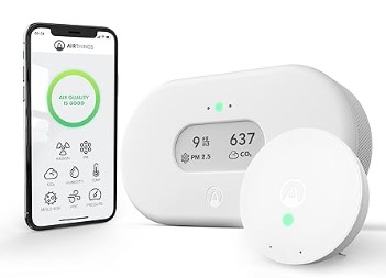 Best Wall-Mounted IAQ Monitors with VOC Sensors 2 Airthings View Plus & Wave Mini - Multi Room Air Quality Monitor with PM 2.5, CO2, VOC, Humidity & Temperature Detector, Mobile APP, Wi-Fi, Alerts & Notifications
