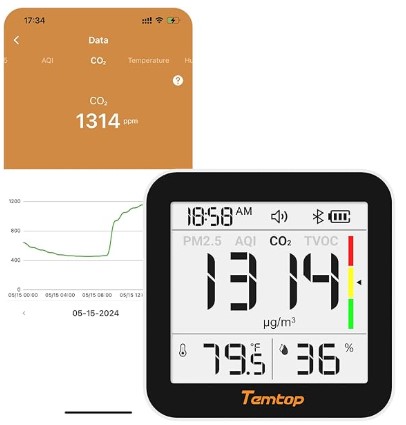 Best Wall-Mounted IAQ Monitors with VOC Sensors 5 Temtop M10+ Indoor Air Quality Monitor & CO2 Meter for Home, 6-in-1 PM2.5 & VOC Detector, E-Ink Display, Battery Powered 60-Day Quiet Bedroom Air Pollution Monitor, App Temperature & Humidity Sensor