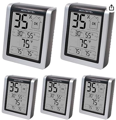 Best Precise Hygrometers for Home Mold Risk 5 AcuRite 00613 Indoor Thermometer & Hygrometer with Humidity Gauge, 3" H x 2.5" W x 1.3" D - Pack 5