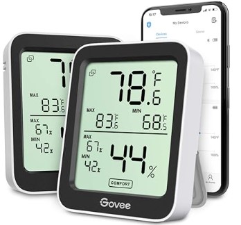 Best Precise Hygrometers for Home Mold Risk 3 Govee Bluetooth Hygrometer Thermometer, Large LCD, Max/Min Records, 2-Year Data Storage - Black, 2 Pack