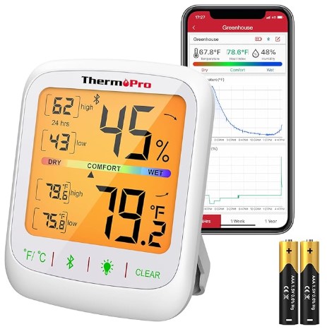 Best Precise Hygrometers for Home Mold Risk 2 ThermoPro TP359 Bluetooth Hygrometer Thermometer, 260FT Wireless Remote Temperature and Humidity Monitor, with Large Backlit LCD, Indoor Room Thermometer and Humidity Gauge, Max Min Records