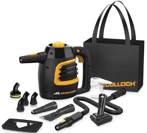 Best Handheld Steamers for Mattress and Pillow Sanitization 3 McCulloch MC1230 Handheld Steam Cleaner, 10 Minute Runtime, 11 Accessories: Jet Nozzle, Brushes, & More - Built for Home, Tile, Grout, Carpet, Furniture, & Personal Car Detailing