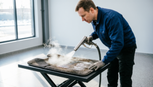 HOME 1 Salt Stain Extraction-How steam dissolves winter road salt from car mats