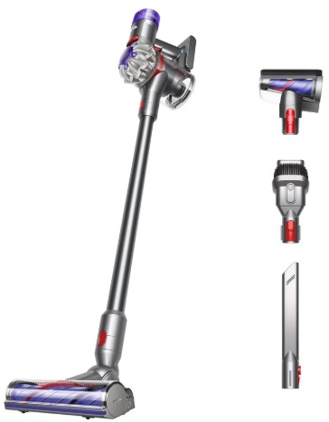 Handheld vs. Stick: Which motorized tool is better for carpeted risers? 3 Dyson V8 Cordless Vacuum, Cleans Hard Floors and Carpets, Detangles, Converts to Handheld, 115AW, 2 Power Modes, Up to 40 Minutes¹