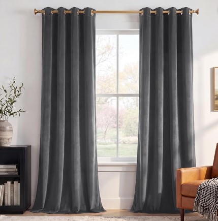 Best Velvet Curtains for Sound Dampening and Thermal Control 4 Grey Velvet Curtains Room Darkening for Living Room, W62xL90, 2 Pcs