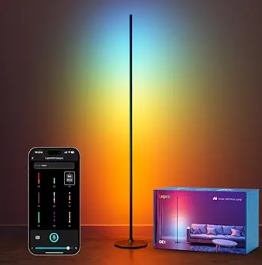 Best Smart Floor Lamps with "Sunrise/Sunset" Automation 7 Lepro OE1 AI Corner Floor Lamp, RGBICW Smart Corner Lamp 1000LM Black