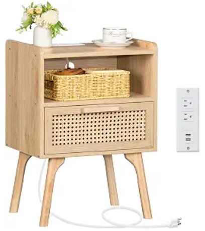 Best Bamboo and Rattan Furniture for a Low-Carbon Footprint Home 4 Lerliuo Rattan Nightstand with Charging Station, Boho Night Stand