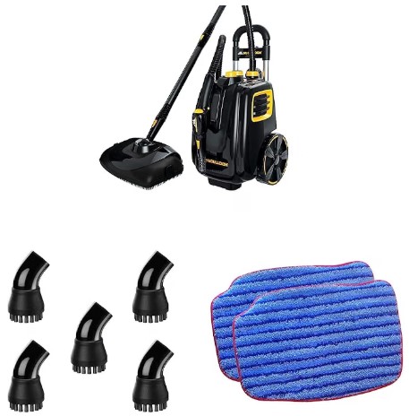 Best High-Pressure Steam Brushes for Deep Grout Cleaning 2 McCulloch MC1385 Deluxe Canister Steam Cleaner with 23 Accessories & A1230-005 Nylon Utility Brush (5 Pack) & A1375-101 Replacement Scrubbing Microfiber Mop Pad for MC1375, MC1385, 2-Pack