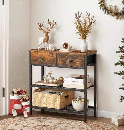 Best Slim Consoles for Narrow Walls 7 Small Entryway Table with 3-Tier Storage Shelves, Behind Couch Table, for Living Room, Hallway, Rustic Brown and Black BF72XG01