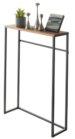 Best Slim Consoles for Narrow Walls 2 YAMAZAKI Home Slim Console Table – Narrow Entryway Table (24 Inch) with Hooks, Ultra-Shallow Skinny Table for Small Spaces, Modern Black Narrow Console Table, Steel + Wood, Easy Assembly